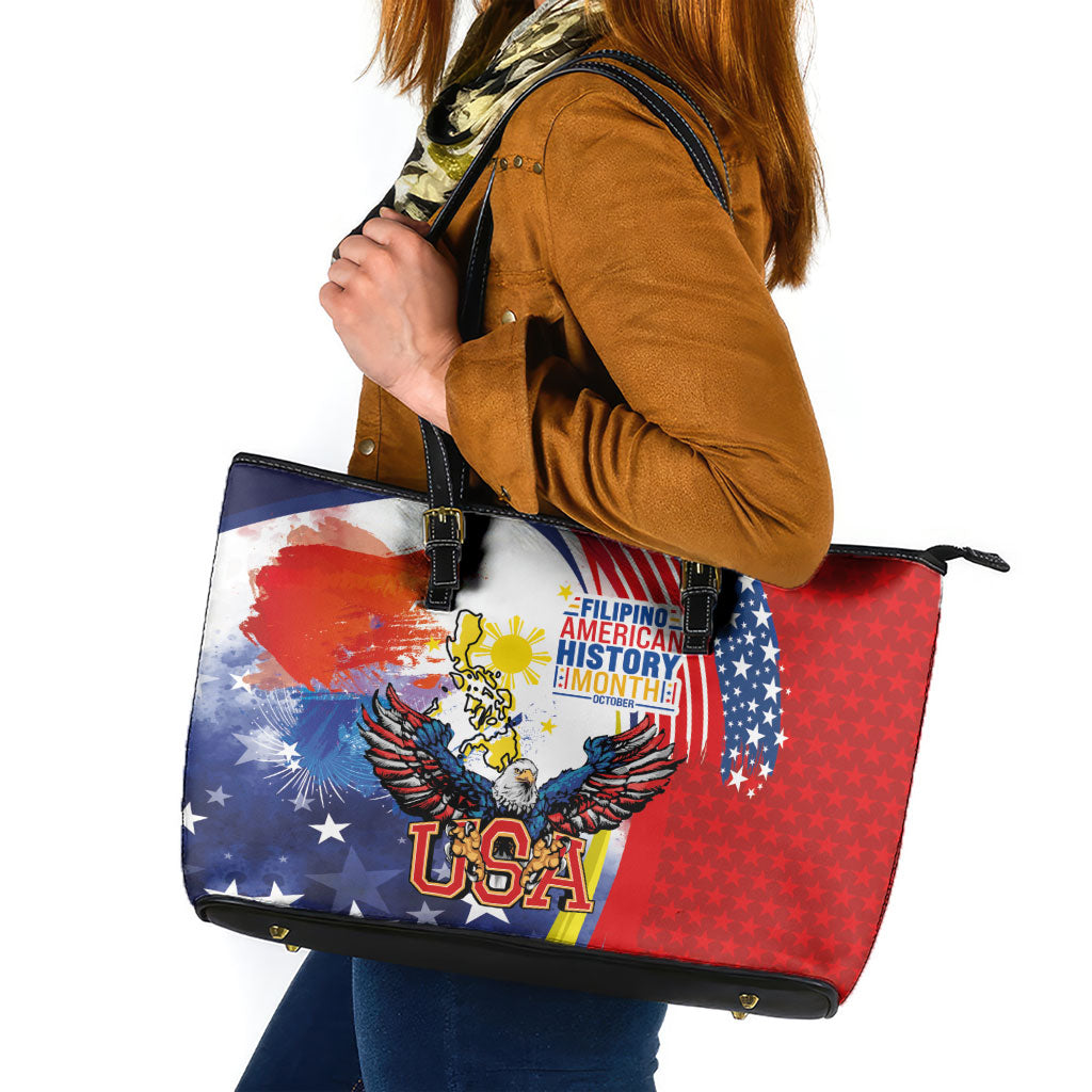 Filipino American History Month Leather Tote Bag USA with Elements of Philippines Design