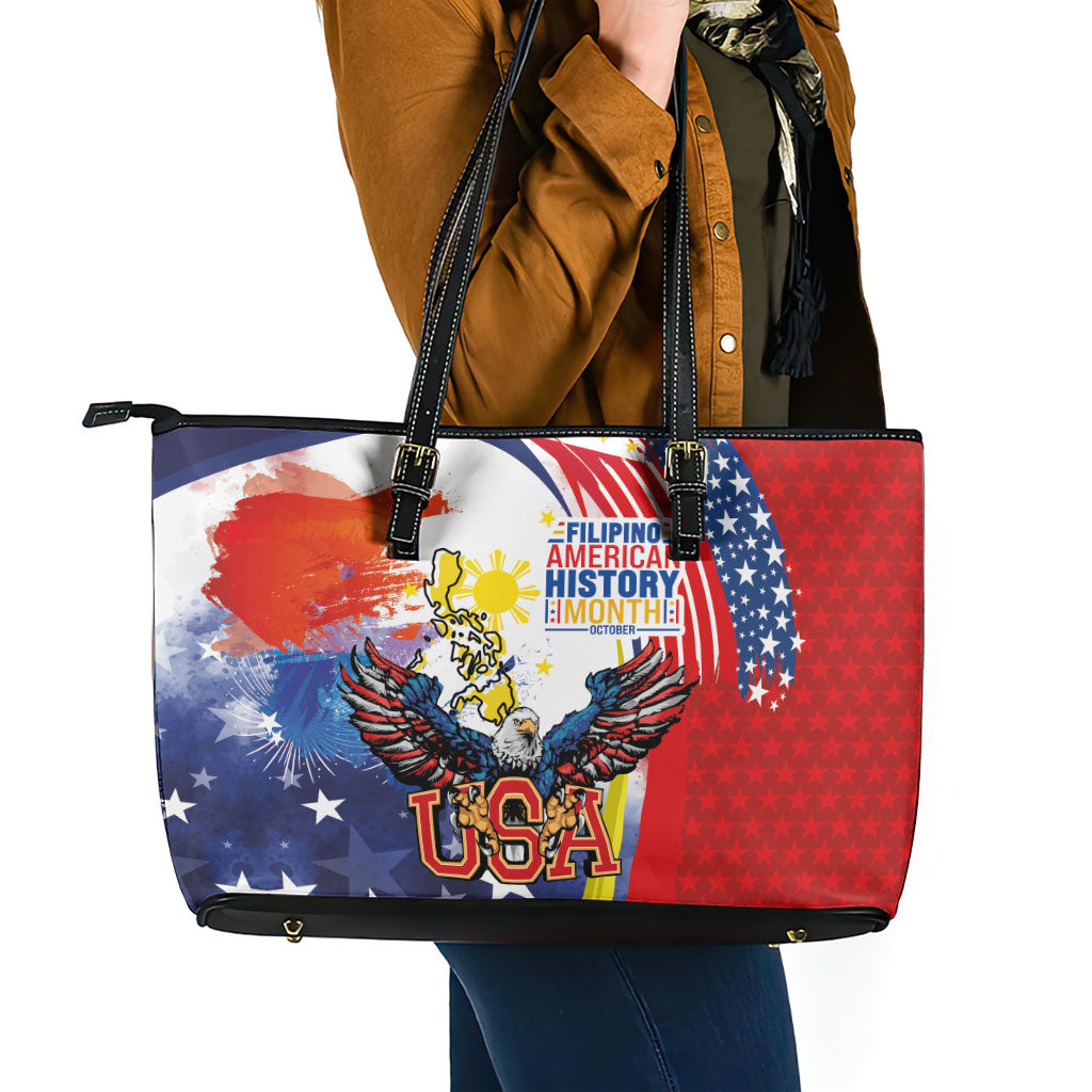 Filipino American History Month Leather Tote Bag USA with Elements of Philippines Design
