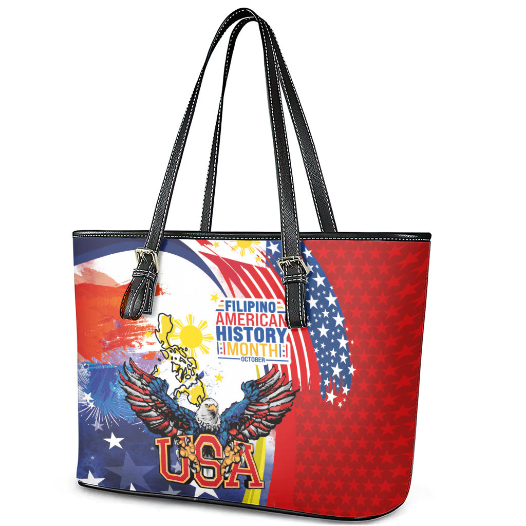 Filipino American History Month Leather Tote Bag USA with Elements of Philippines Design