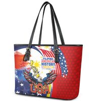 Filipino American History Month Leather Tote Bag USA with Elements of Philippines Design