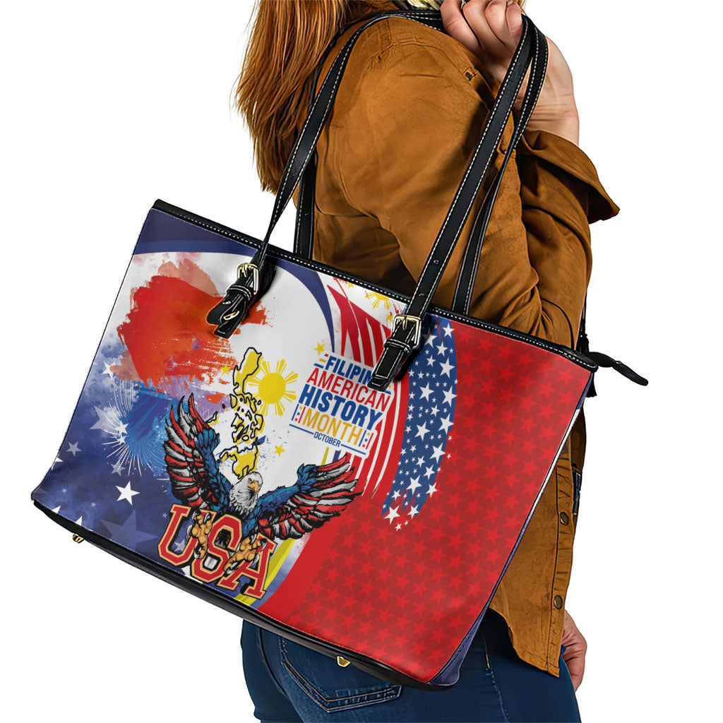 Filipino American History Month Leather Tote Bag USA with Elements of Philippines Design