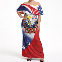 Filipino American History Month Off Shoulder Maxi Dress USA with Elements of Philippines Design