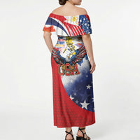 Filipino American History Month Off Shoulder Maxi Dress USA with Elements of Philippines Design