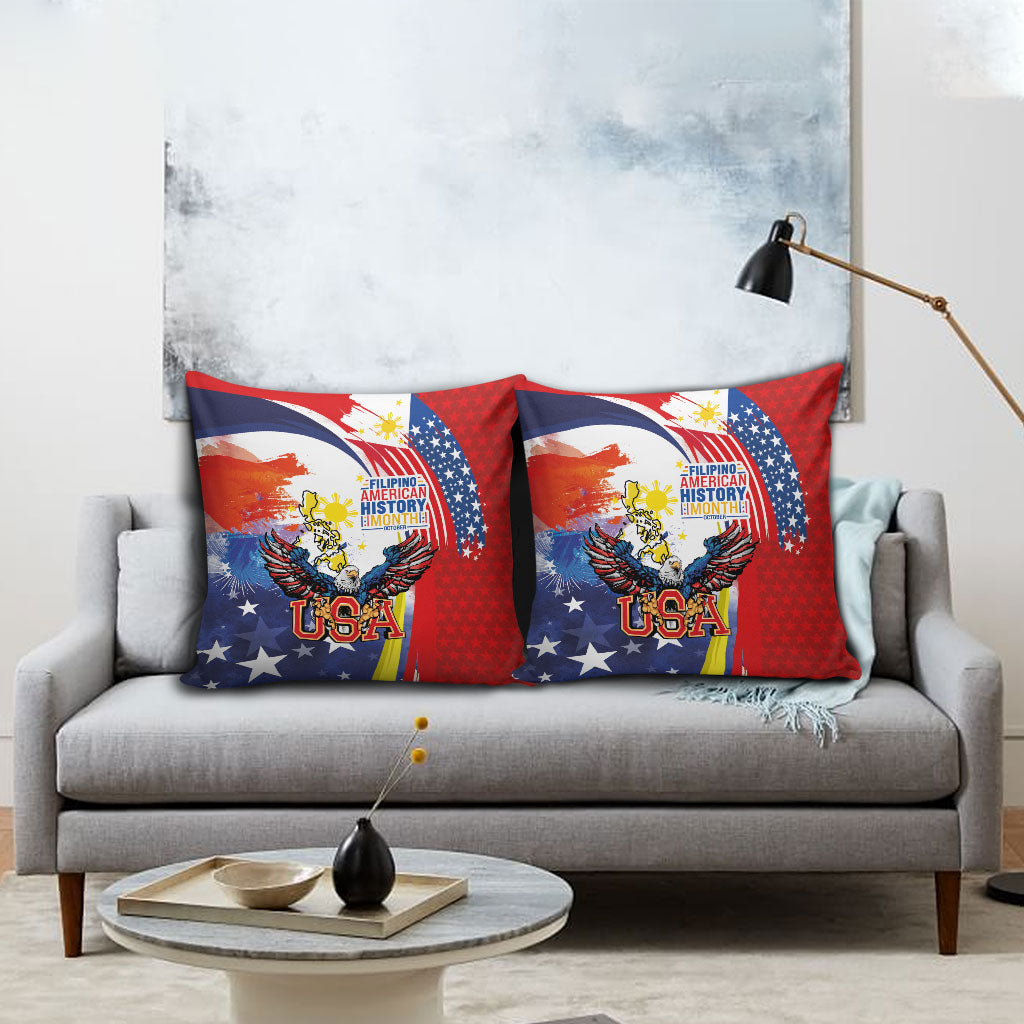 Filipino American History Month Pillow Cover USA with Elements of Philippines Design