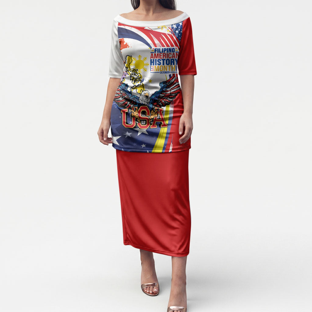 Filipino American History Month Puletasi USA with Elements of Philippines Design