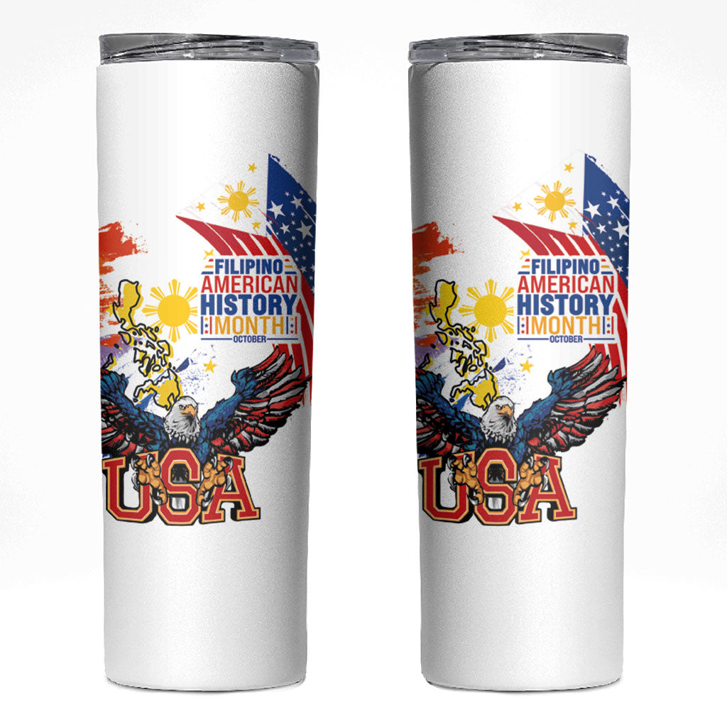 Filipino American History Month Skinny Tumbler USA with Elements of Philippines Design