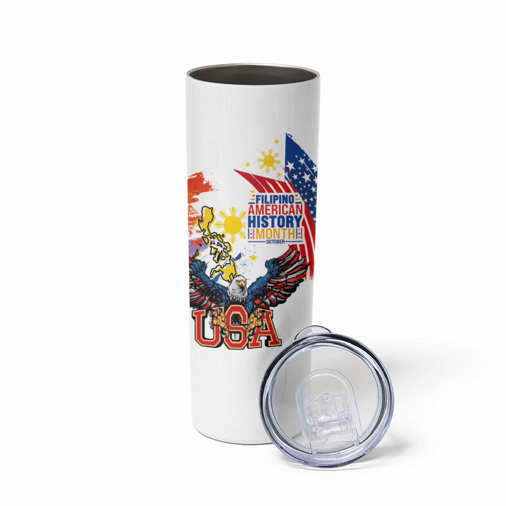 Filipino American History Month Skinny Tumbler USA with Elements of Philippines Design