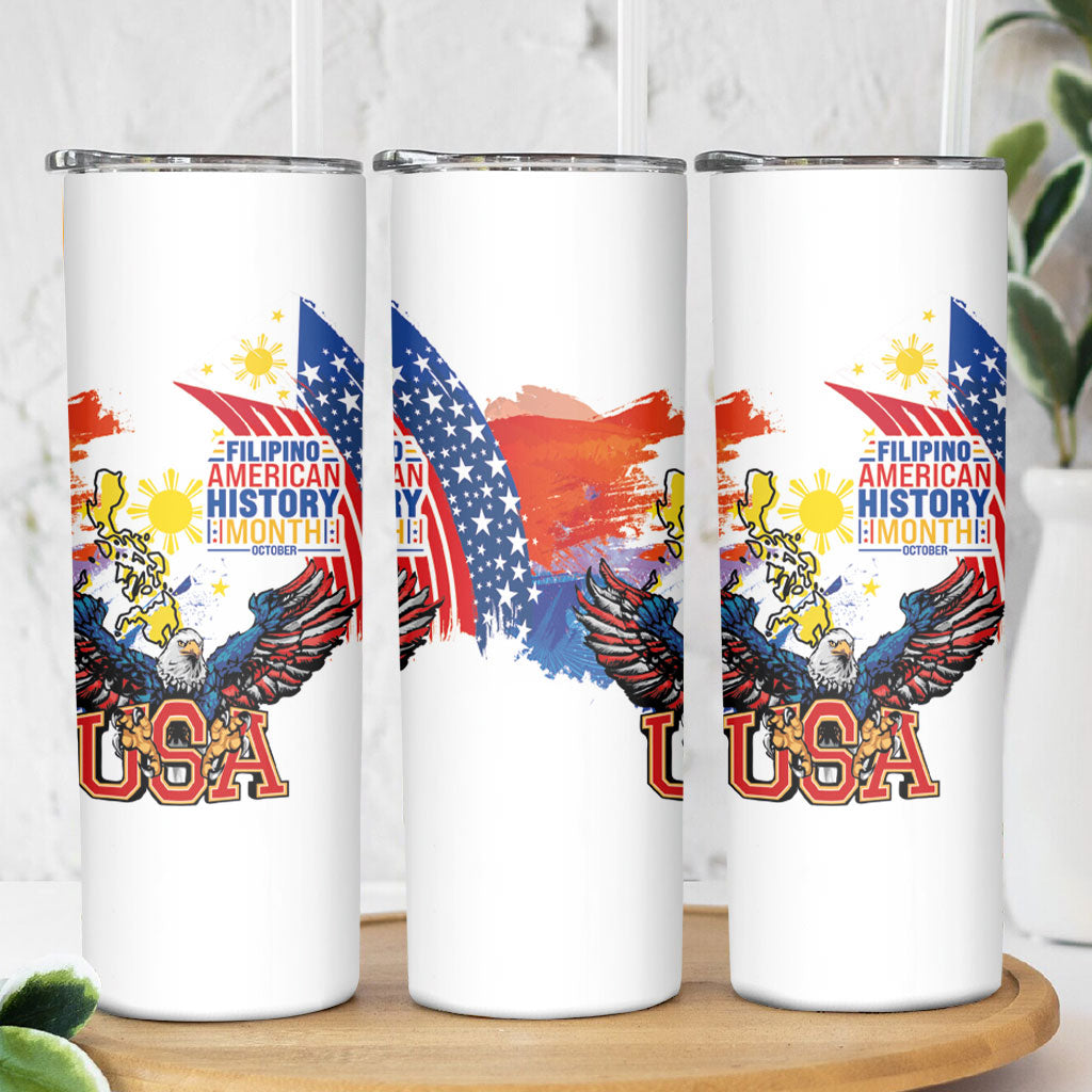 Filipino American History Month Skinny Tumbler USA with Elements of Philippines Design