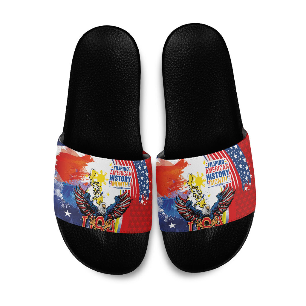 Filipino American History Month Slide Sandals USA with Elements of Philippines Design