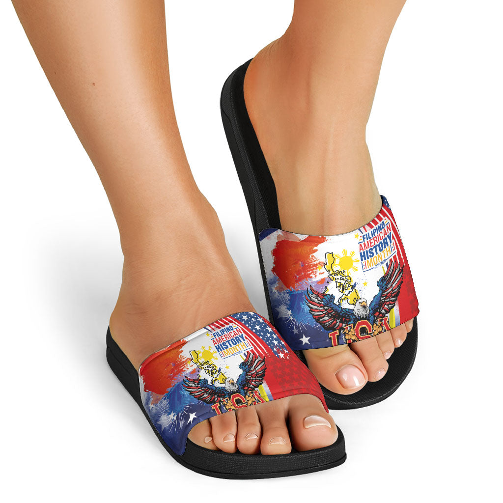 Filipino American History Month Slide Sandals USA with Elements of Philippines Design
