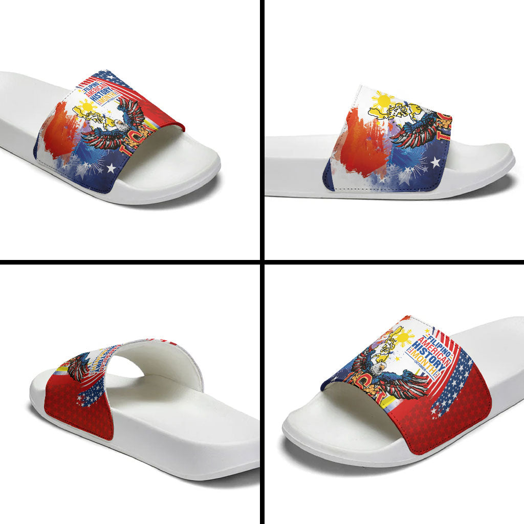 Filipino American History Month Slide Sandals USA with Elements of Philippines Design