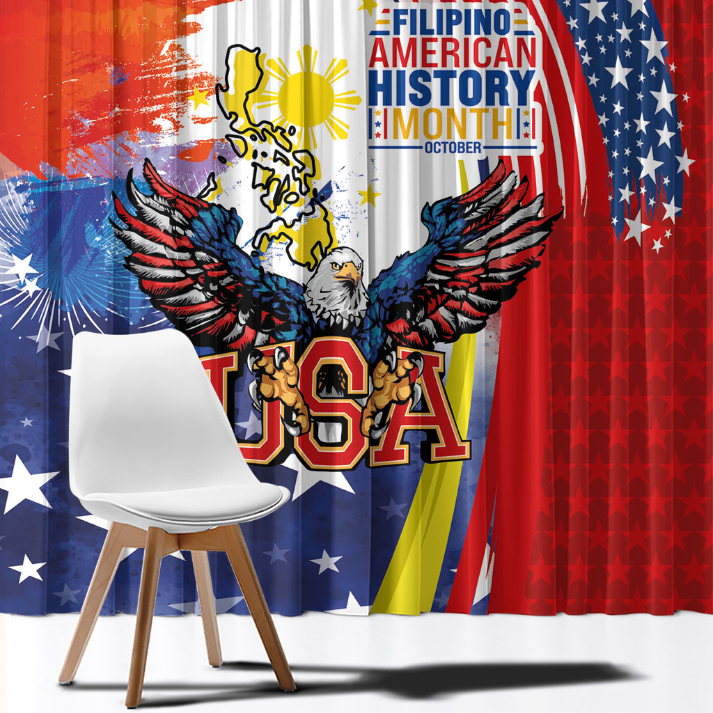 Filipino American History Month Window Curtain USA with Elements of Philippines Design