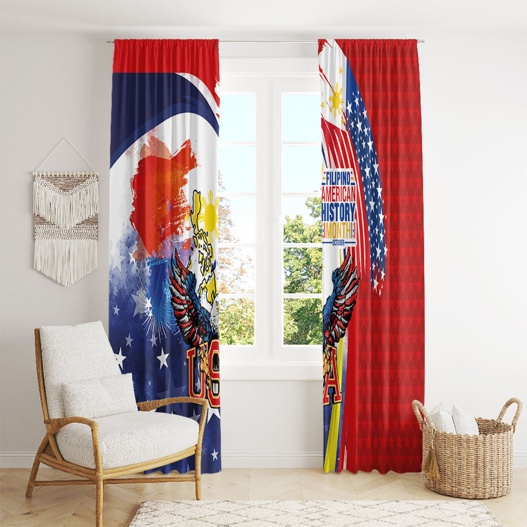 Filipino American History Month Window Curtain USA with Elements of Philippines Design