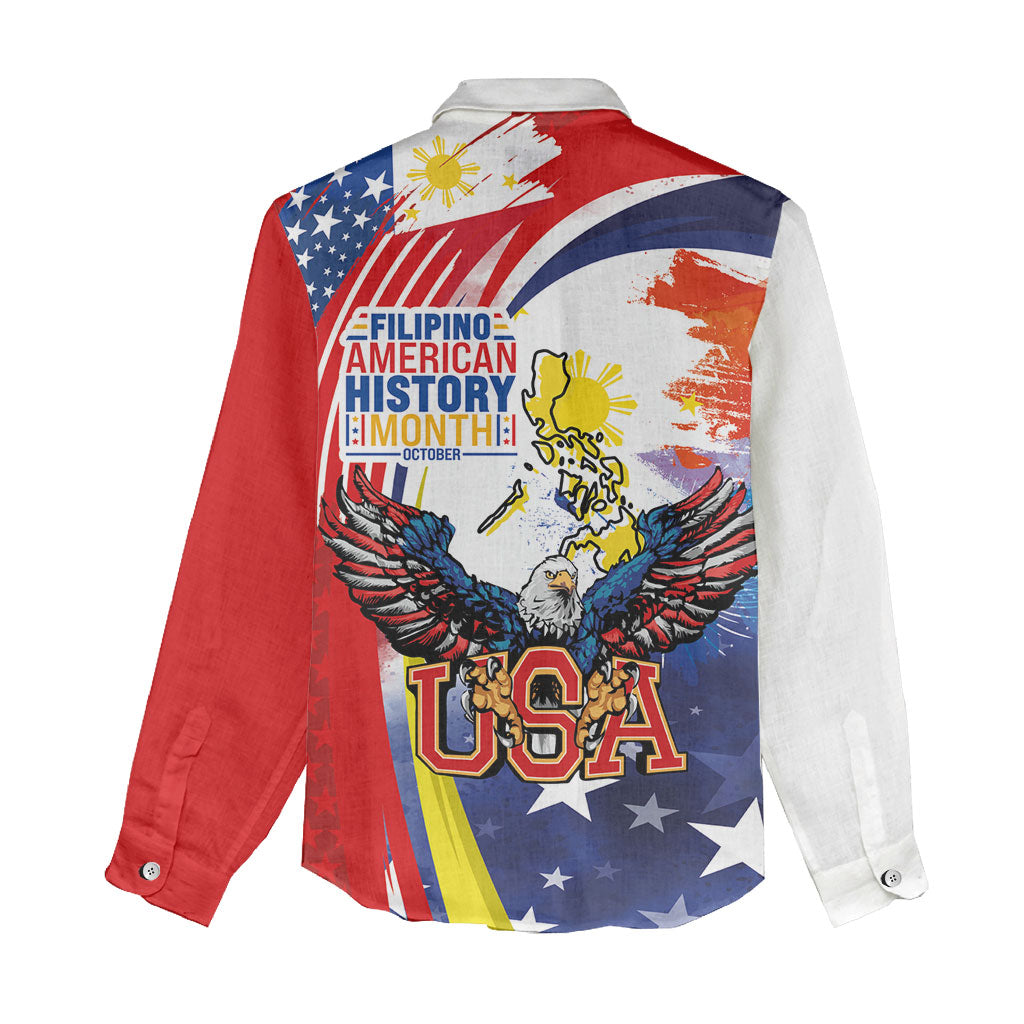 Filipino American History Month Women Casual Shirt USA with Elements of Philippines Design