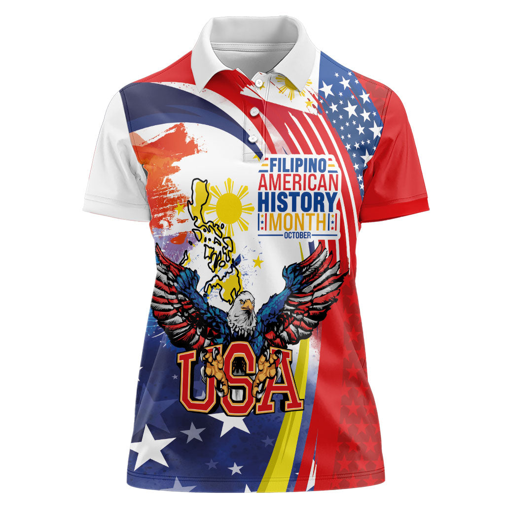 Filipino American History Month Women Polo Shirt USA with Elements of Philippines Design