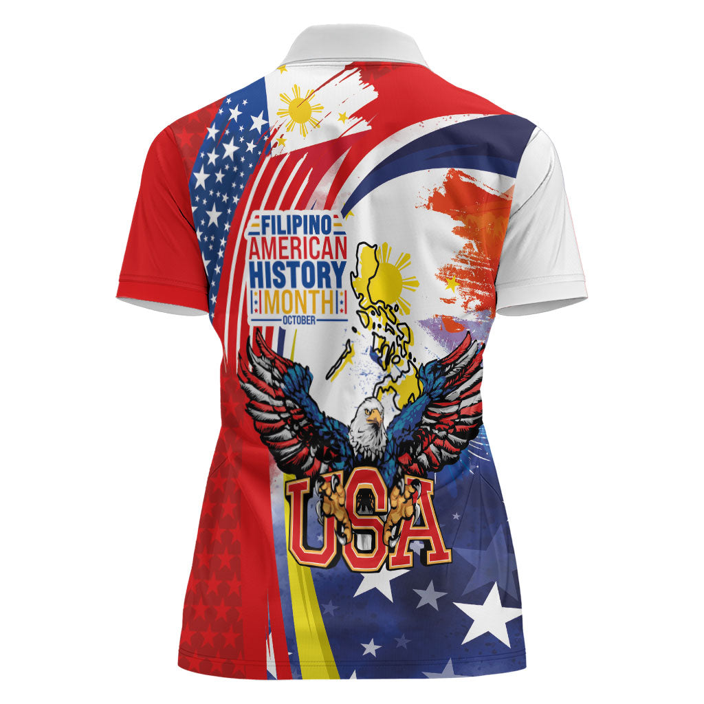 Filipino American History Month Women Polo Shirt USA with Elements of Philippines Design