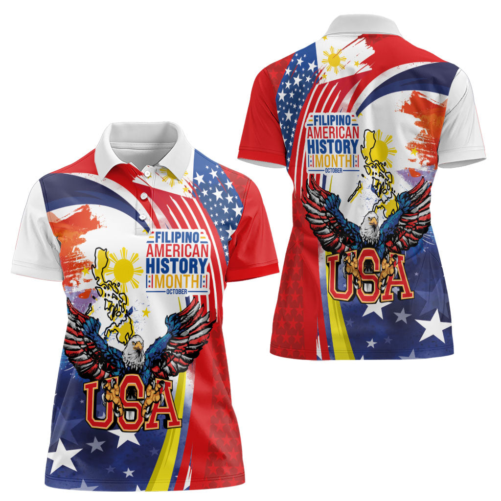 Filipino American History Month Women Polo Shirt USA with Elements of Philippines Design
