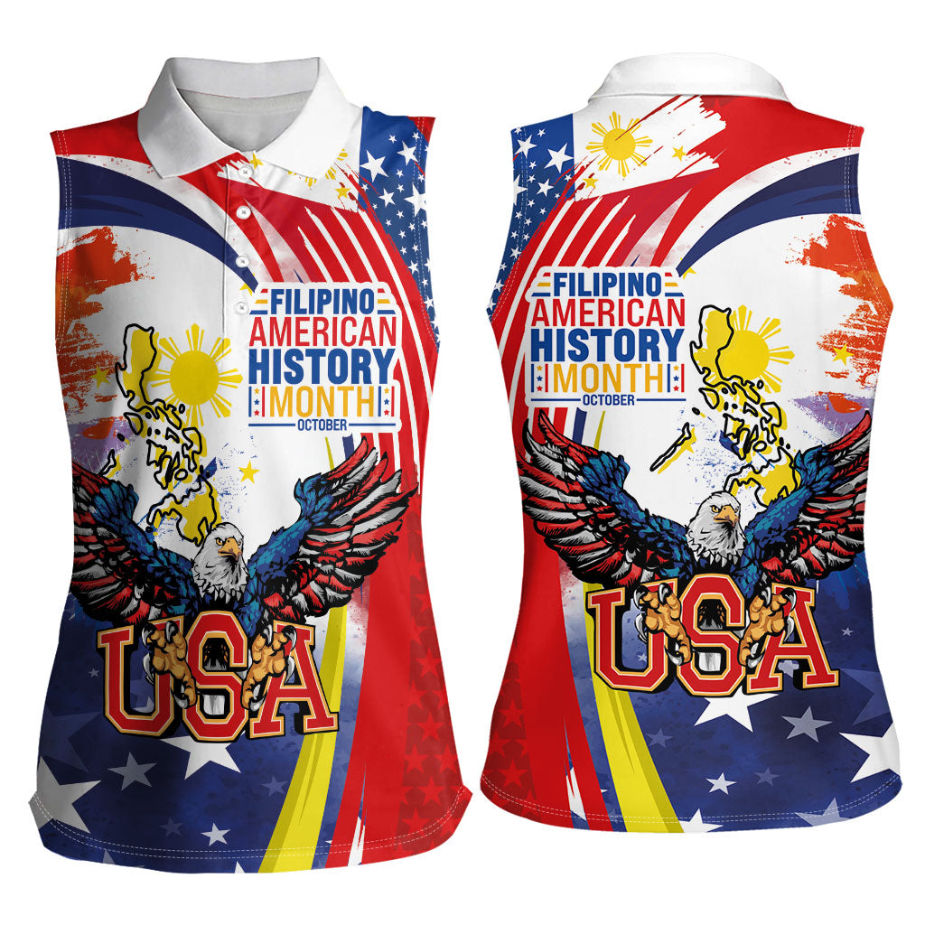 Filipino American History Month Women Sleeveless Polo Shirt USA with Elements of Philippines Design