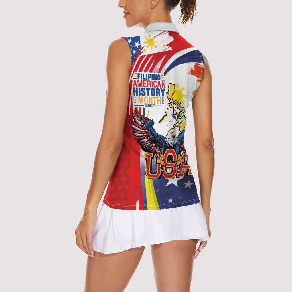 Filipino American History Month Women Sleeveless Polo Shirt USA with Elements of Philippines Design