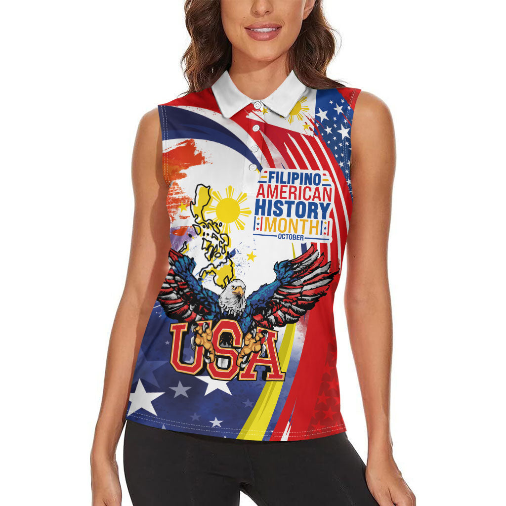 Filipino American History Month Women Sleeveless Polo Shirt USA with Elements of Philippines Design