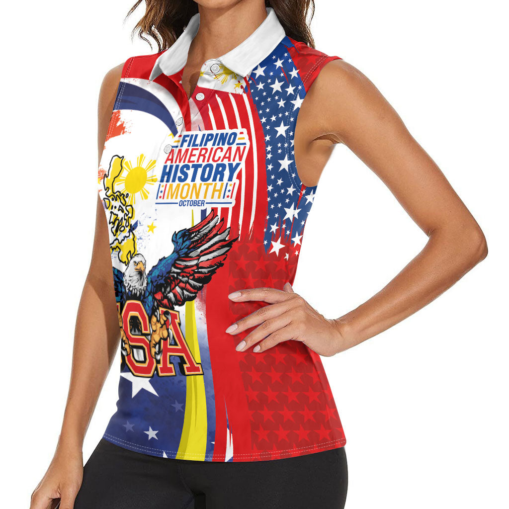 Filipino American History Month Women Sleeveless Polo Shirt USA with Elements of Philippines Design