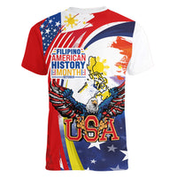 Filipino American History Month Women V-Neck T-Shirt USA with Elements of Philippines Design