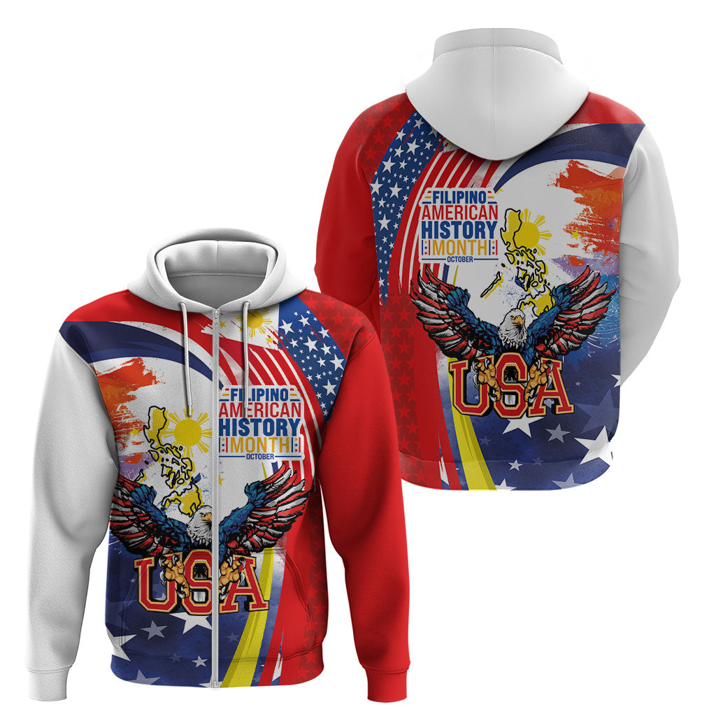 Filipino American History Month Zip Hoodie USA with Elements of Philippines Design