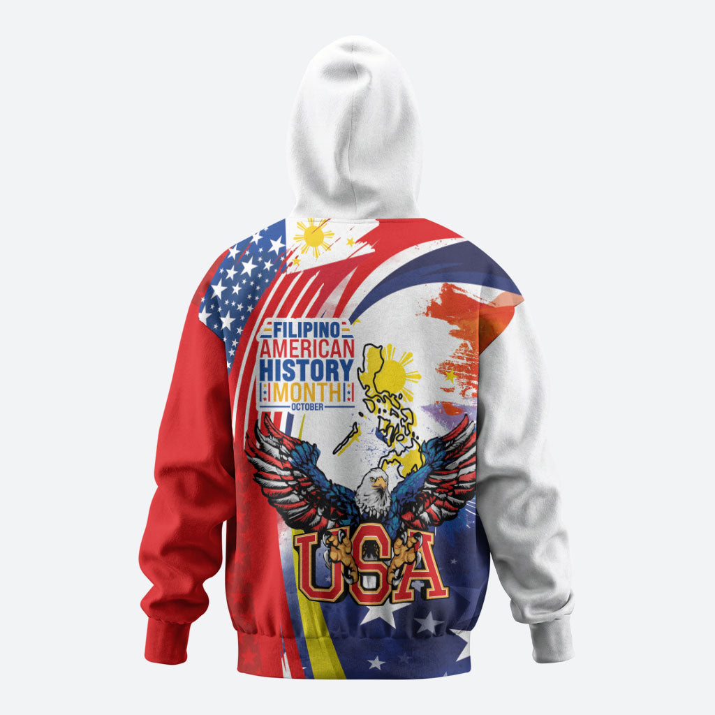 Filipino American History Month Zip Hoodie USA with Elements of Philippines Design