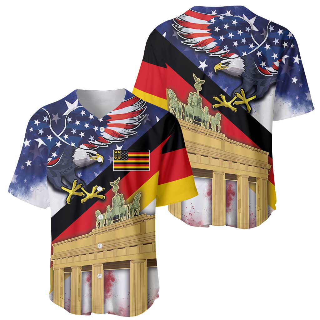 German American Heritage Month Baseball Jersey United States Eagle and Brandenburg Gate with National Flag - Wonder Print Shop