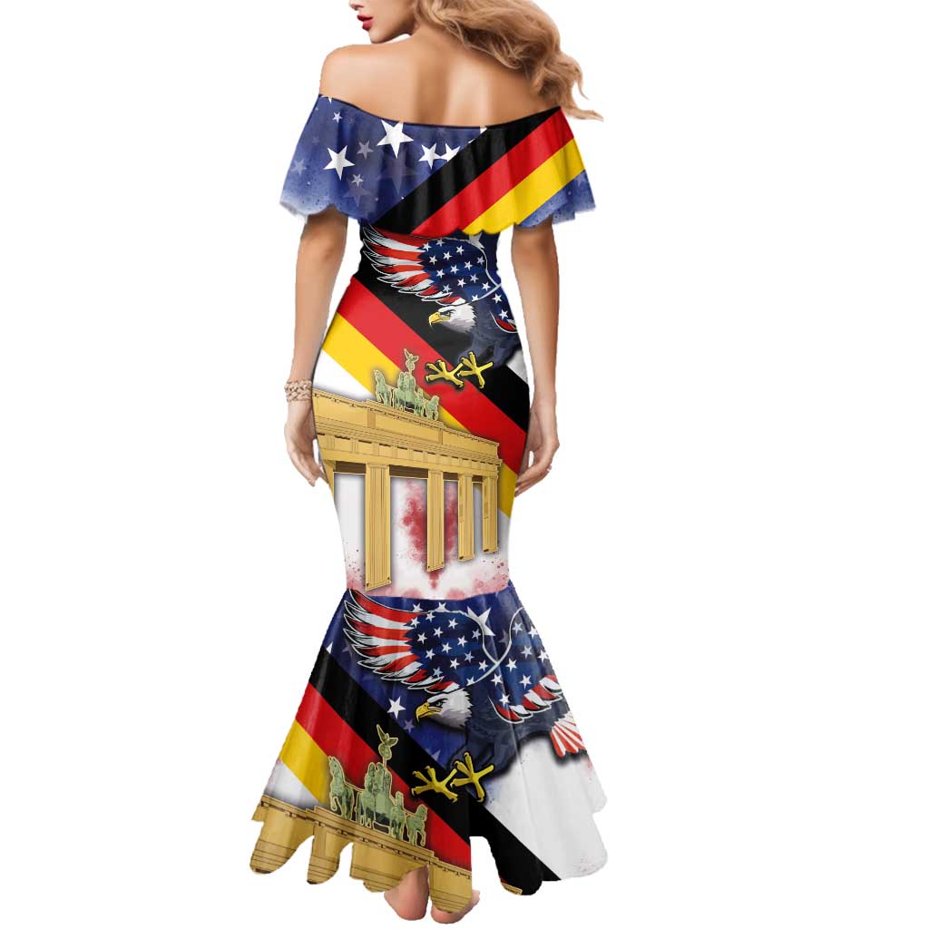 German American Heritage Month Family Matching Mermaid Dress and Hawaiian Shirt United States Eagle and Brandenburg Gate with National Flag - Wonder Print Shop