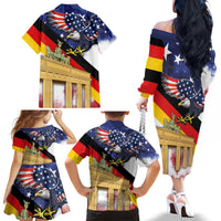 German American Heritage Month Family Matching Off The Shoulder Long Sleeve Dress and Hawaiian Shirt United States Eagle and Brandenburg Gate with National Flag - Wonder Print Shop