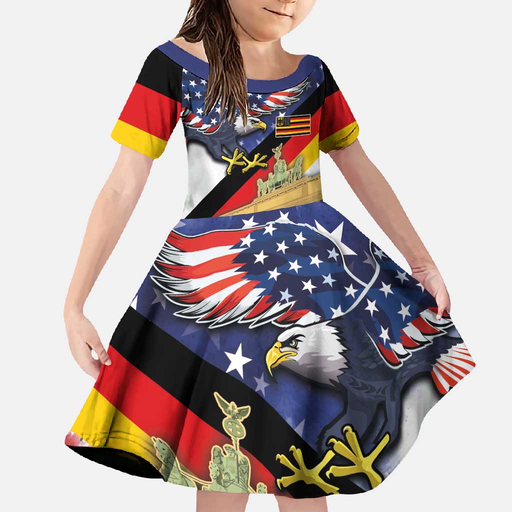 German American Heritage Month Family Matching Off Shoulder Maxi Dress and Hawaiian Shirt United States Eagle and Brandenburg Gate with National Flag - Wonder Print Shop
