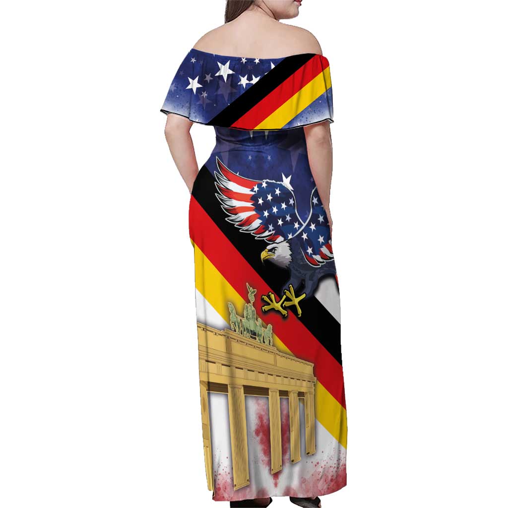 German American Heritage Month Family Matching Off Shoulder Maxi Dress and Hawaiian Shirt United States Eagle and Brandenburg Gate with National Flag - Wonder Print Shop