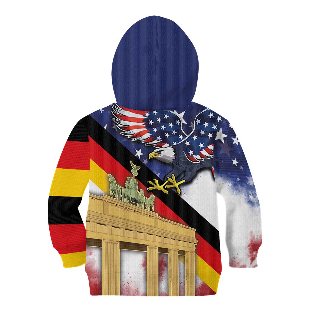 German American Heritage Month Kid Hoodie United States Eagle and Brandenburg Gate with National Flag - Wonder Print Shop