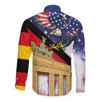 German American Heritage Month Long Sleeve Button Shirt United States Eagle and Brandenburg Gate with National Flag - Wonder Print Shop