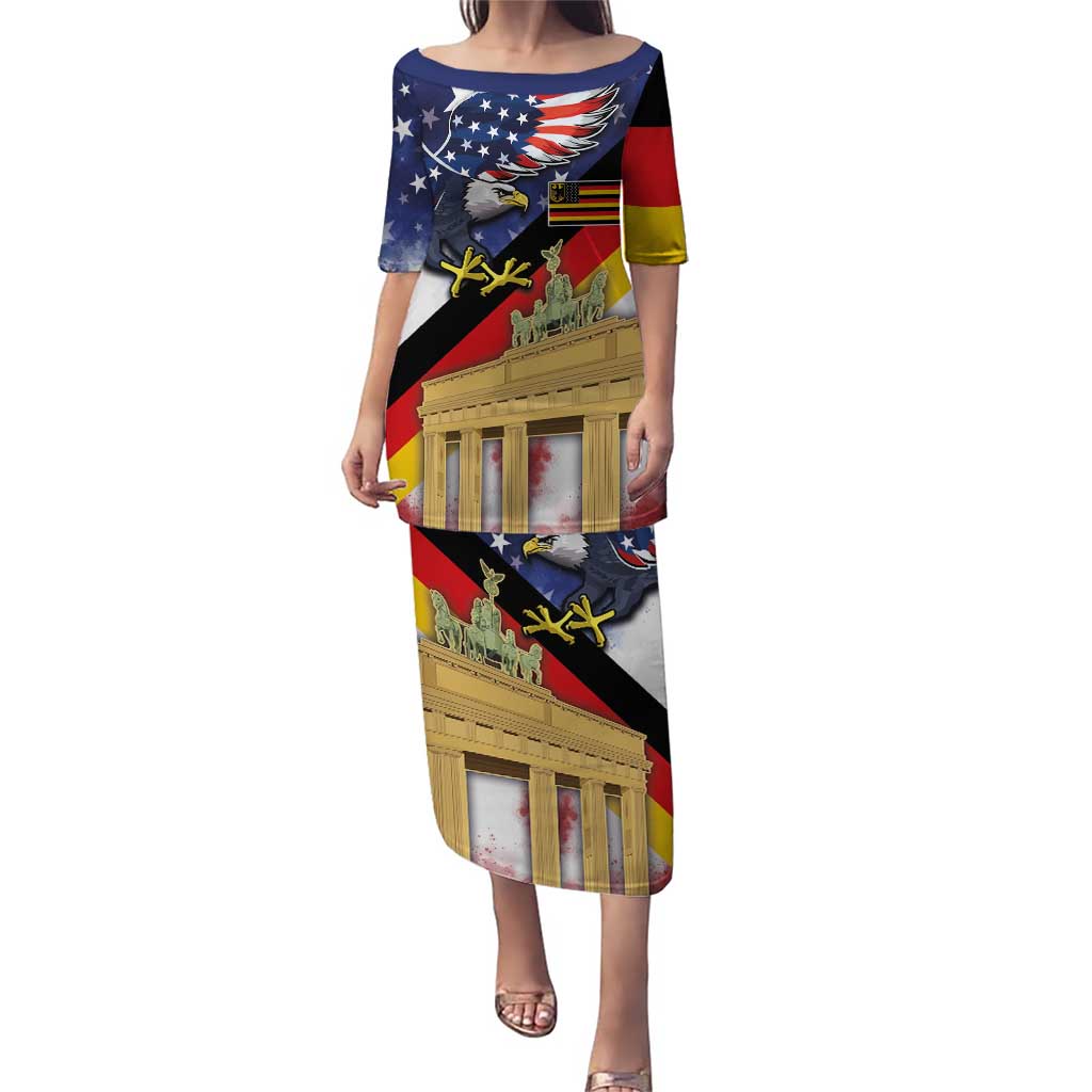 German American Heritage Month Puletasi United States Eagle and Brandenburg Gate with National Flag - Wonder Print Shop