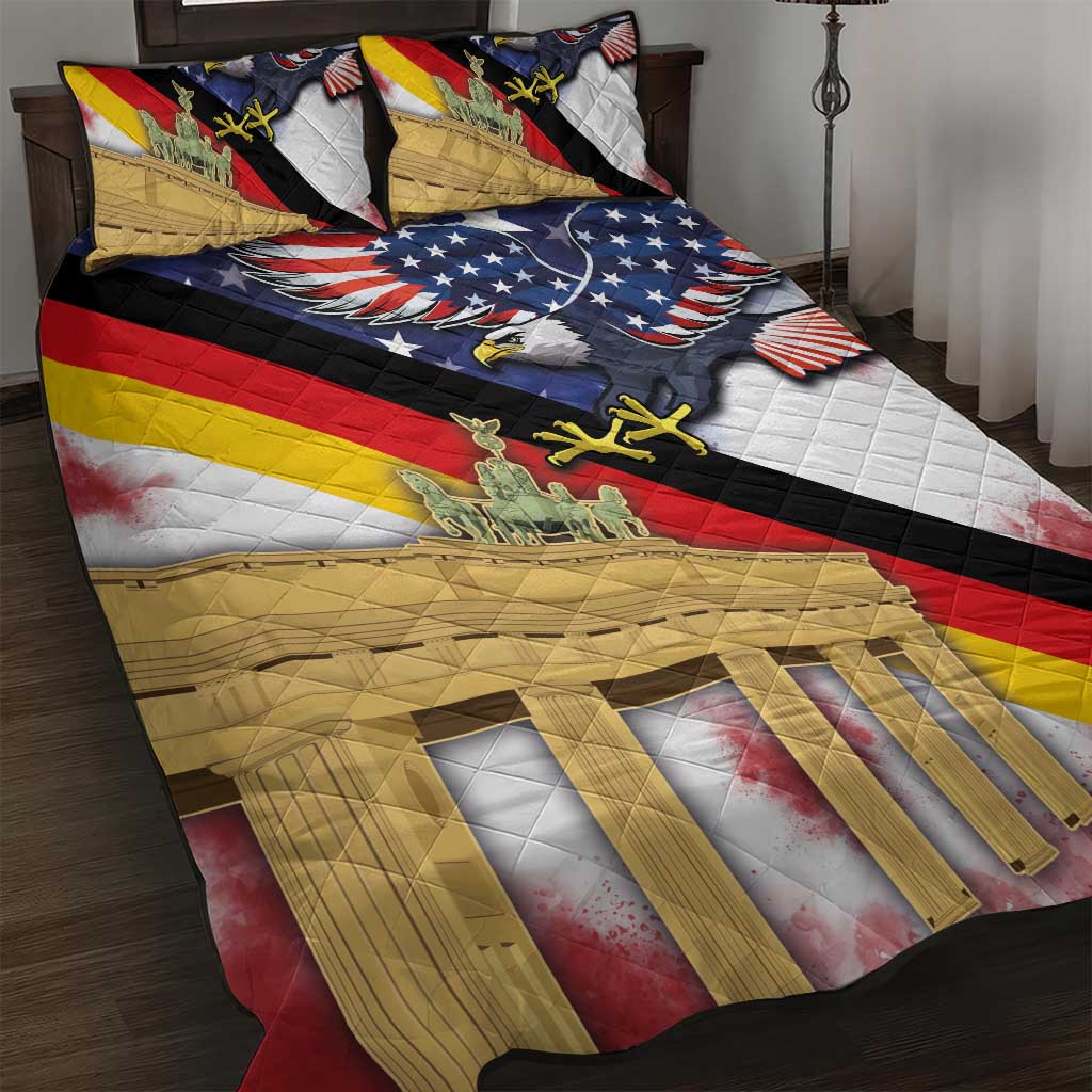 German American Heritage Month Quilt Bed Set United States Eagle and Brandenburg Gate with National Flag - Wonder Print Shop