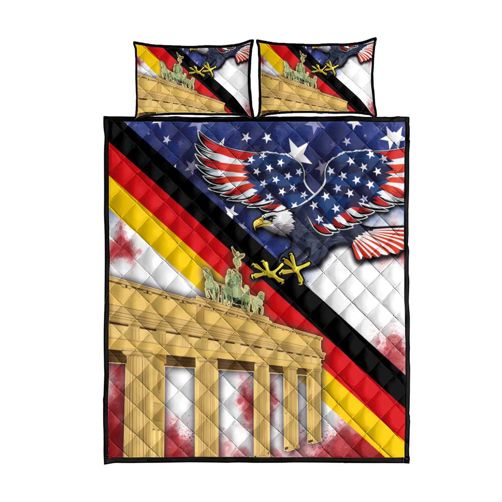 German American Heritage Month Quilt Bed Set United States Eagle and Brandenburg Gate with National Flag - Wonder Print Shop