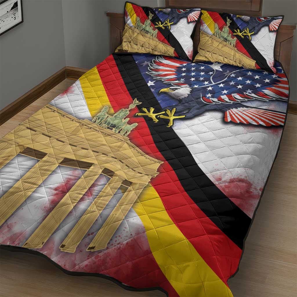 German American Heritage Month Quilt Bed Set United States Eagle and Brandenburg Gate with National Flag - Wonder Print Shop