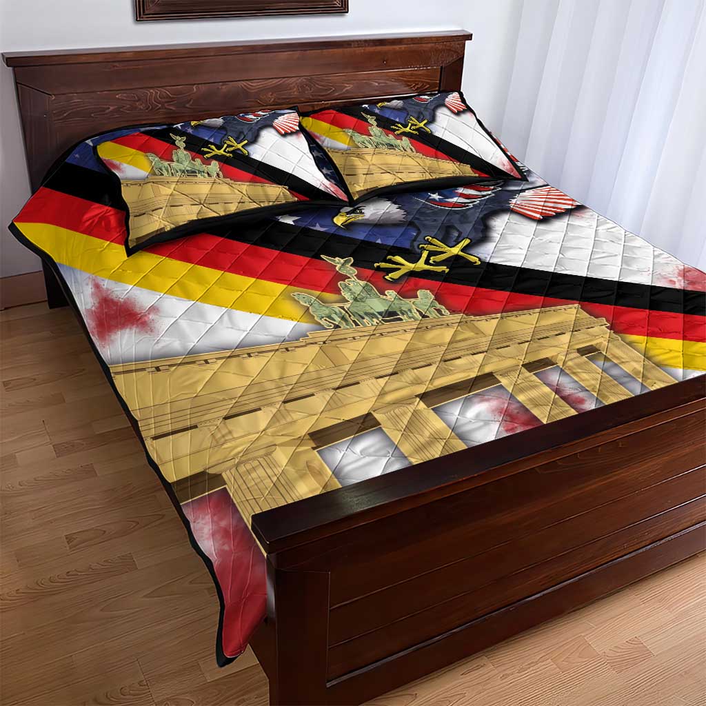 German American Heritage Month Quilt Bed Set United States Eagle and Brandenburg Gate with National Flag - Wonder Print Shop