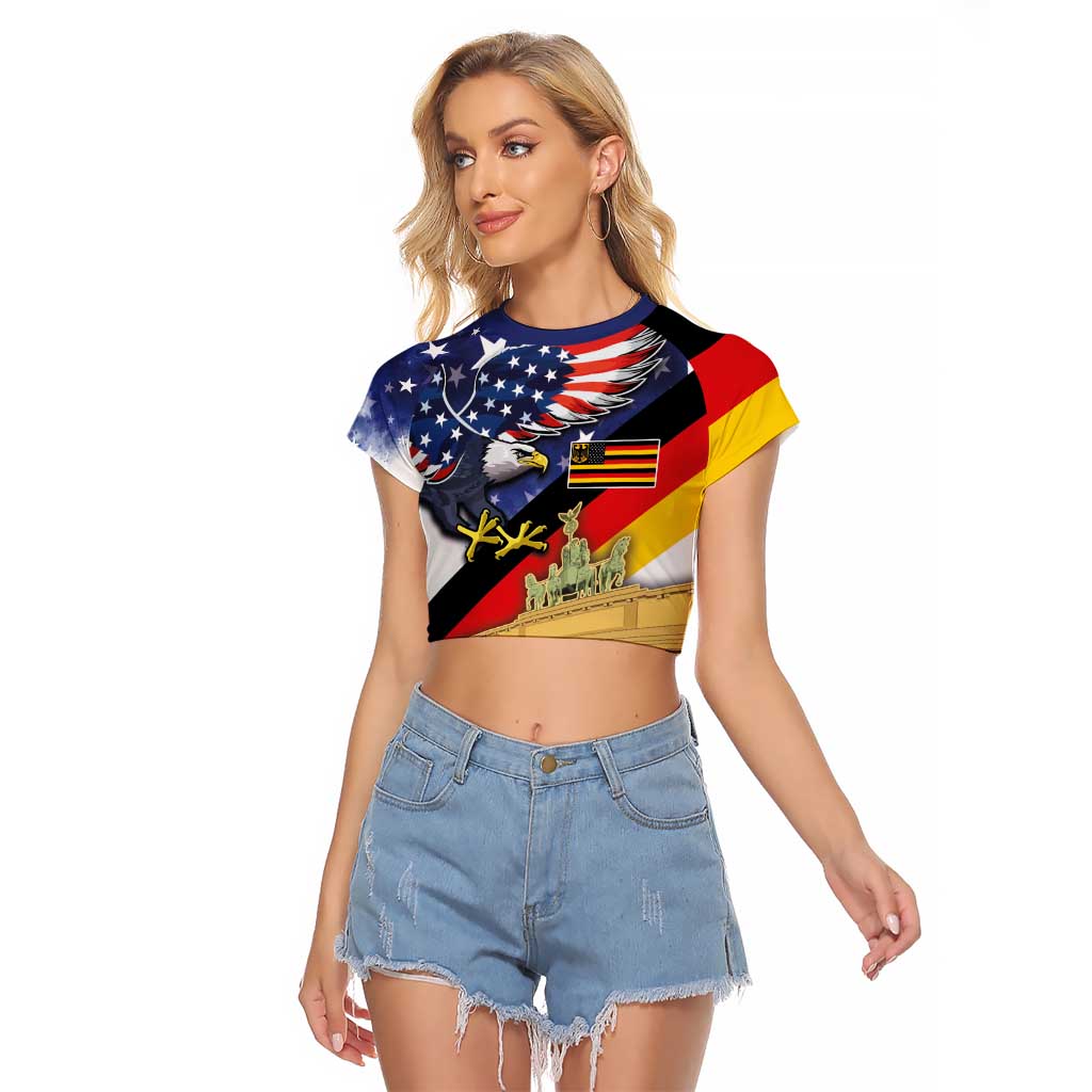 German American Heritage Month Raglan Cropped T Shirt United States Eagle and Brandenburg Gate with National Flag - Wonder Print Shop