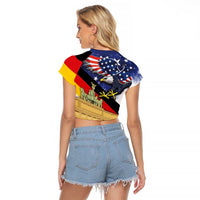 German American Heritage Month Raglan Cropped T Shirt United States Eagle and Brandenburg Gate with National Flag - Wonder Print Shop