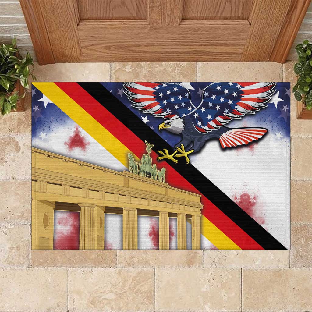 German American Heritage Month Rubber Doormat United States Eagle and Brandenburg Gate with National Flag - Wonder Print Shop