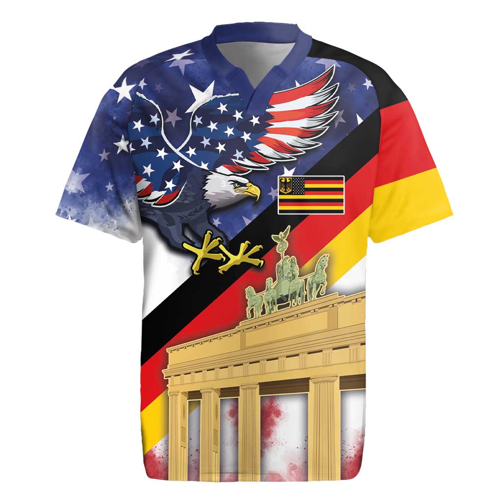 German American Heritage Month Rugby Jersey United States Eagle and Brandenburg Gate with National Flag - Wonder Print Shop