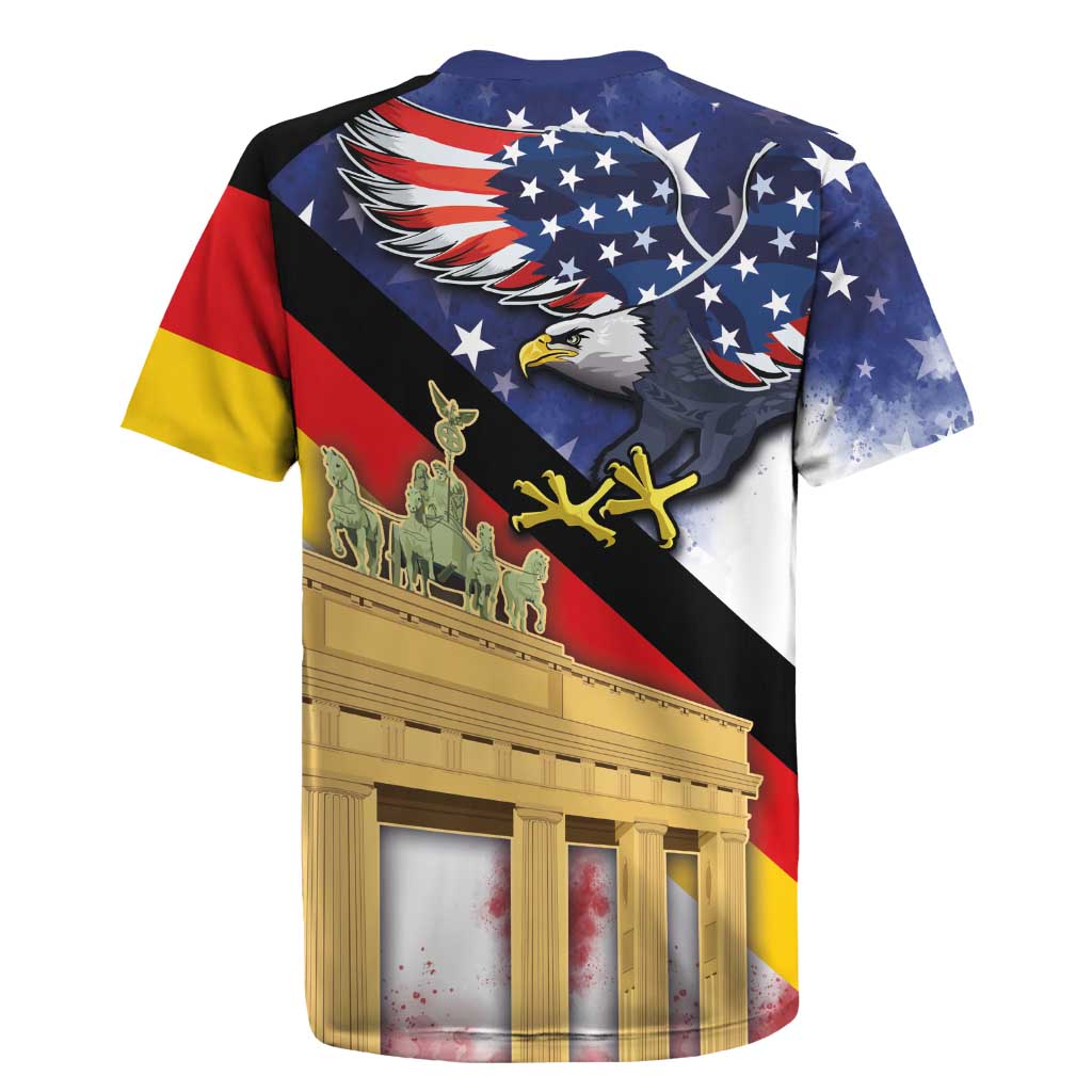 German American Heritage Month Rugby Jersey United States Eagle and Brandenburg Gate with National Flag - Wonder Print Shop