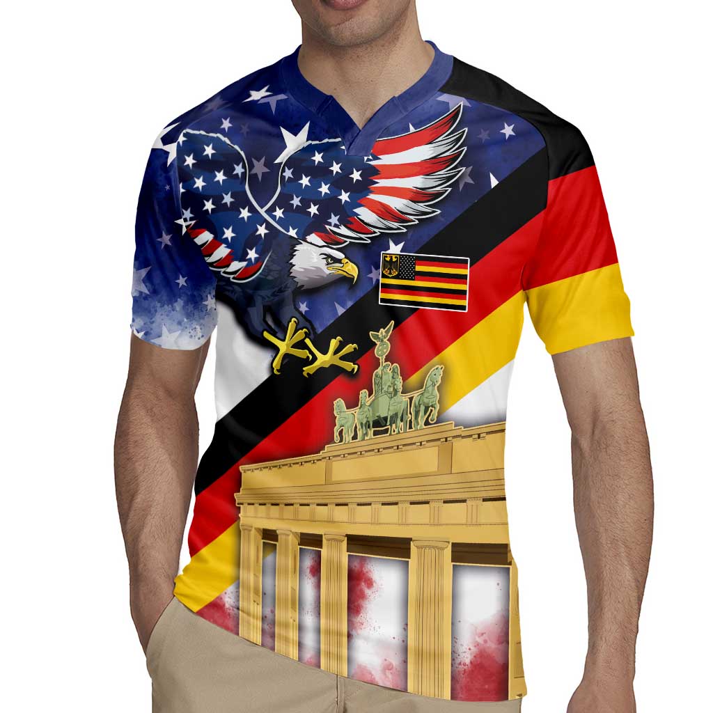 German American Heritage Month Rugby Jersey United States Eagle and Brandenburg Gate with National Flag - Wonder Print Shop