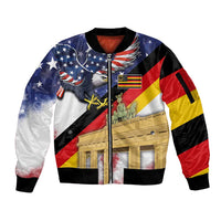 German American Heritage Month Sleeve Zip Bomber Jacket United States Eagle and Brandenburg Gate with National Flag - Wonder Print Shop