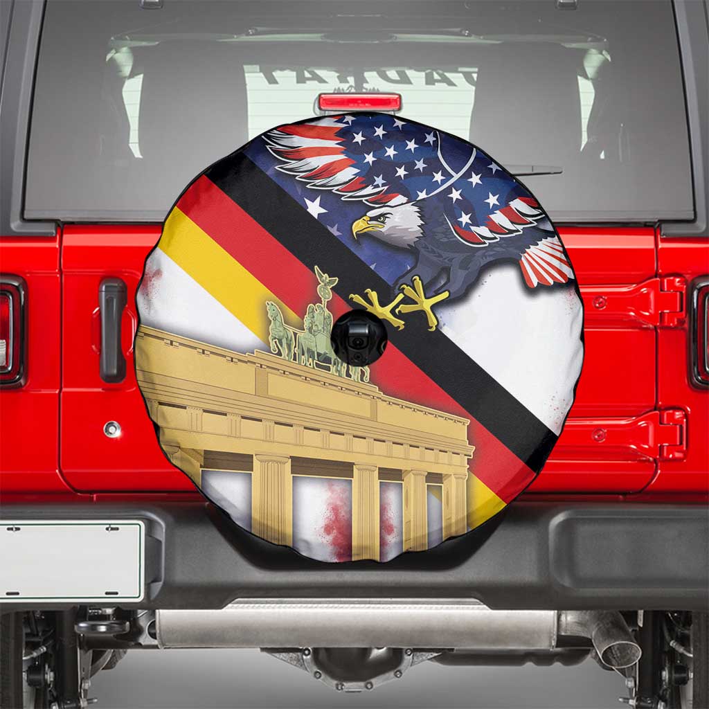 German American Heritage Month Spare Tire Cover United States Eagle and Brandenburg Gate with National Flag - Wonder Print Shop