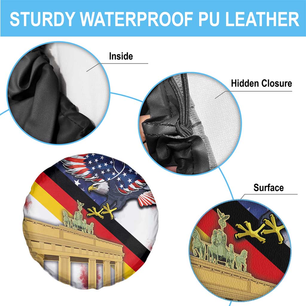 German American Heritage Month Spare Tire Cover United States Eagle and Brandenburg Gate with National Flag - Wonder Print Shop