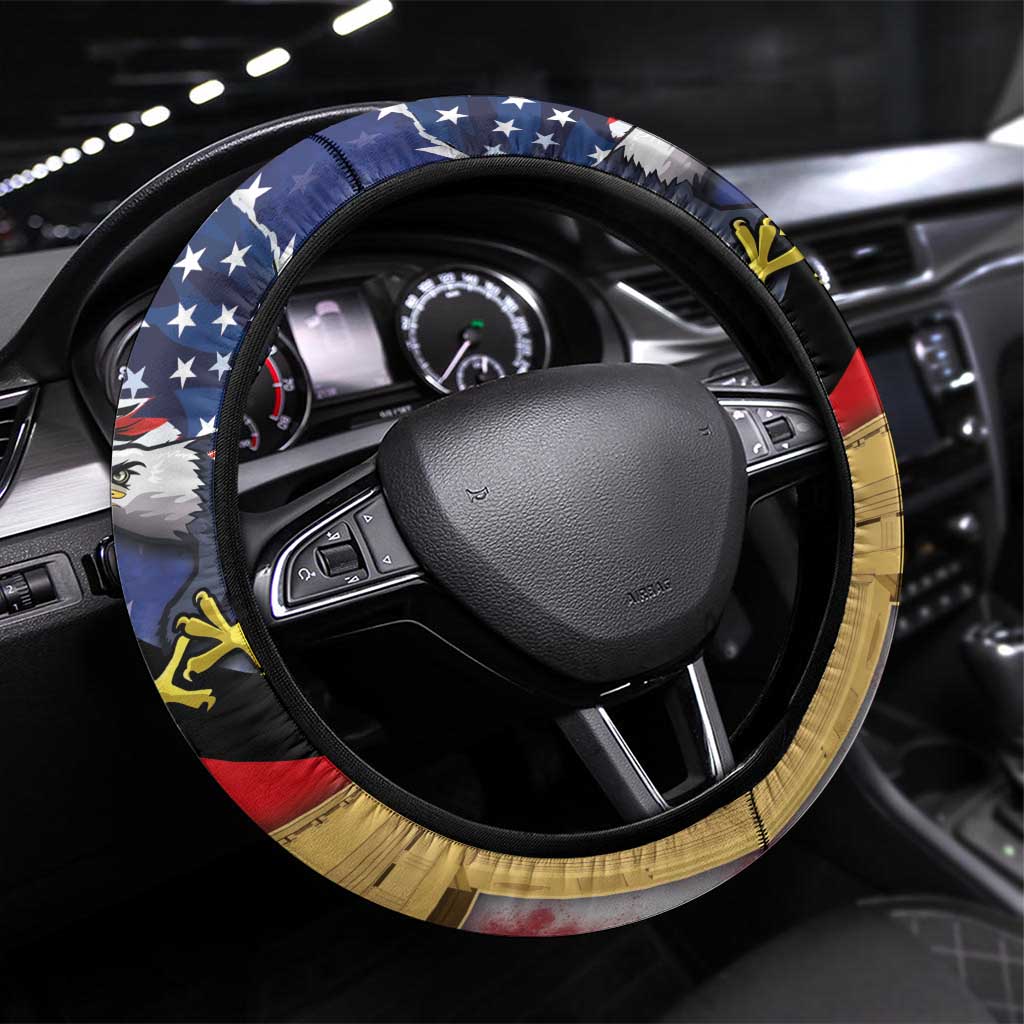 German American Heritage Month Steering Wheel Cover United States Eagle and Brandenburg Gate with National Flag - Wonder Print Shop